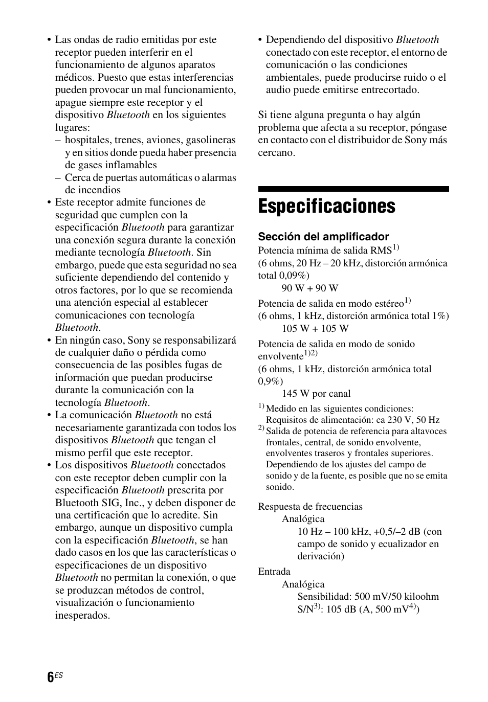 Especificaciones | Sony STR-DH750 User Manual | Page 24 / 68