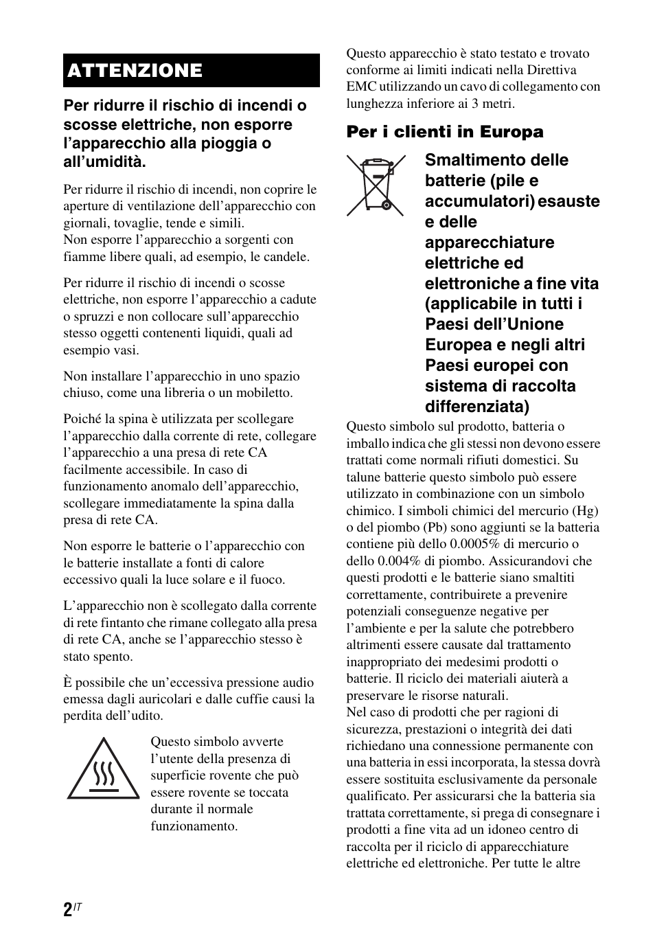 Attenzione | Sony STR-DH750 User Manual | Page 50 / 68