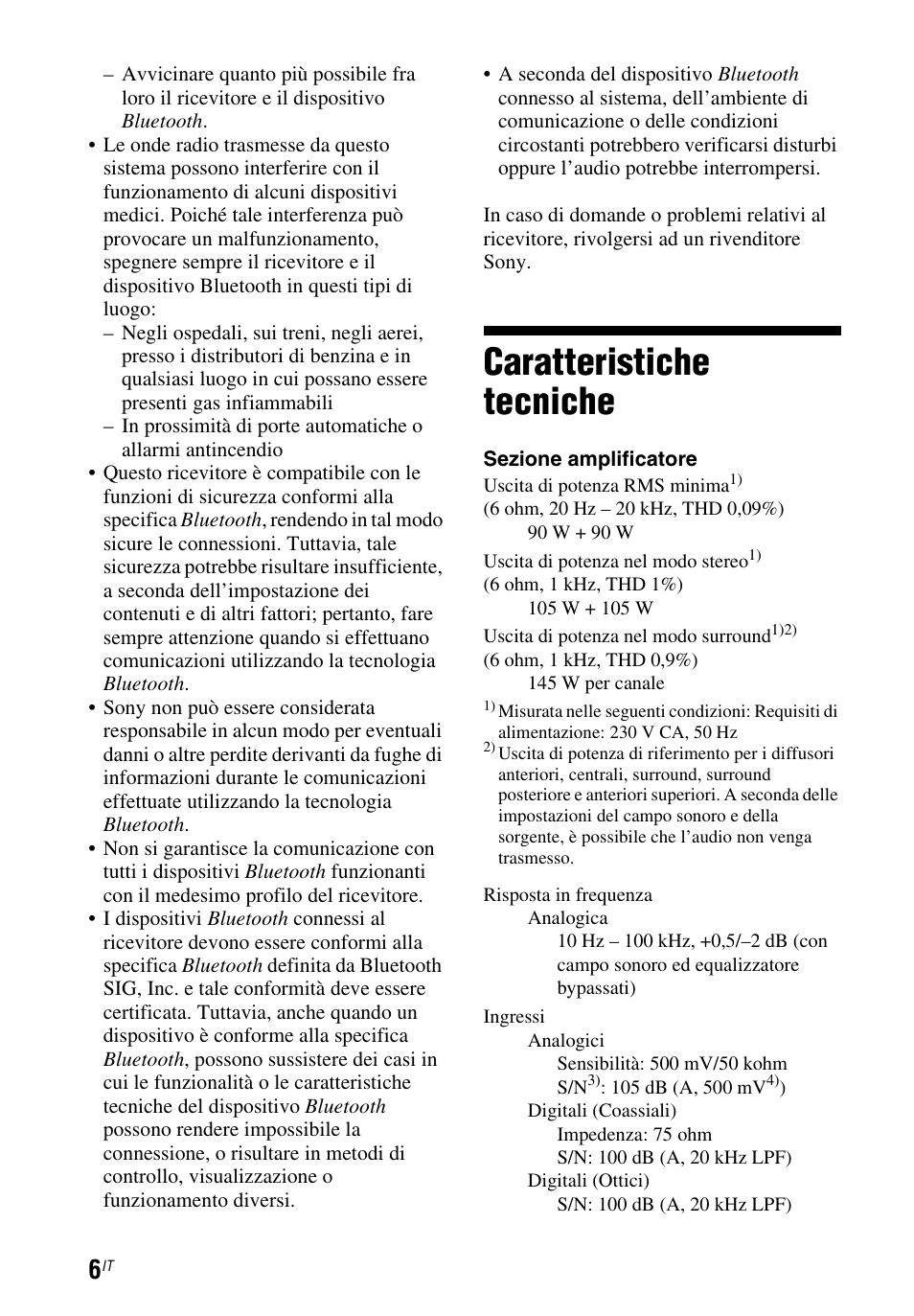 Caratteristiche tecniche | Sony STR-DH750 User Manual | Page 54 / 68