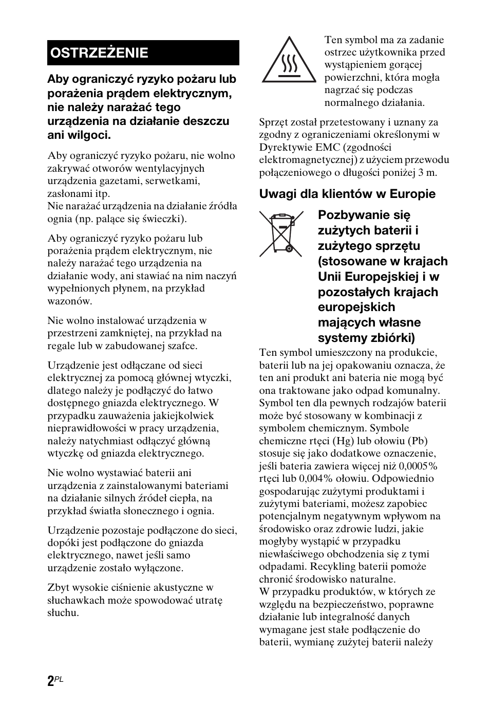 Ostrzeżenie | Sony STR-DH750 User Manual | Page 60 / 68