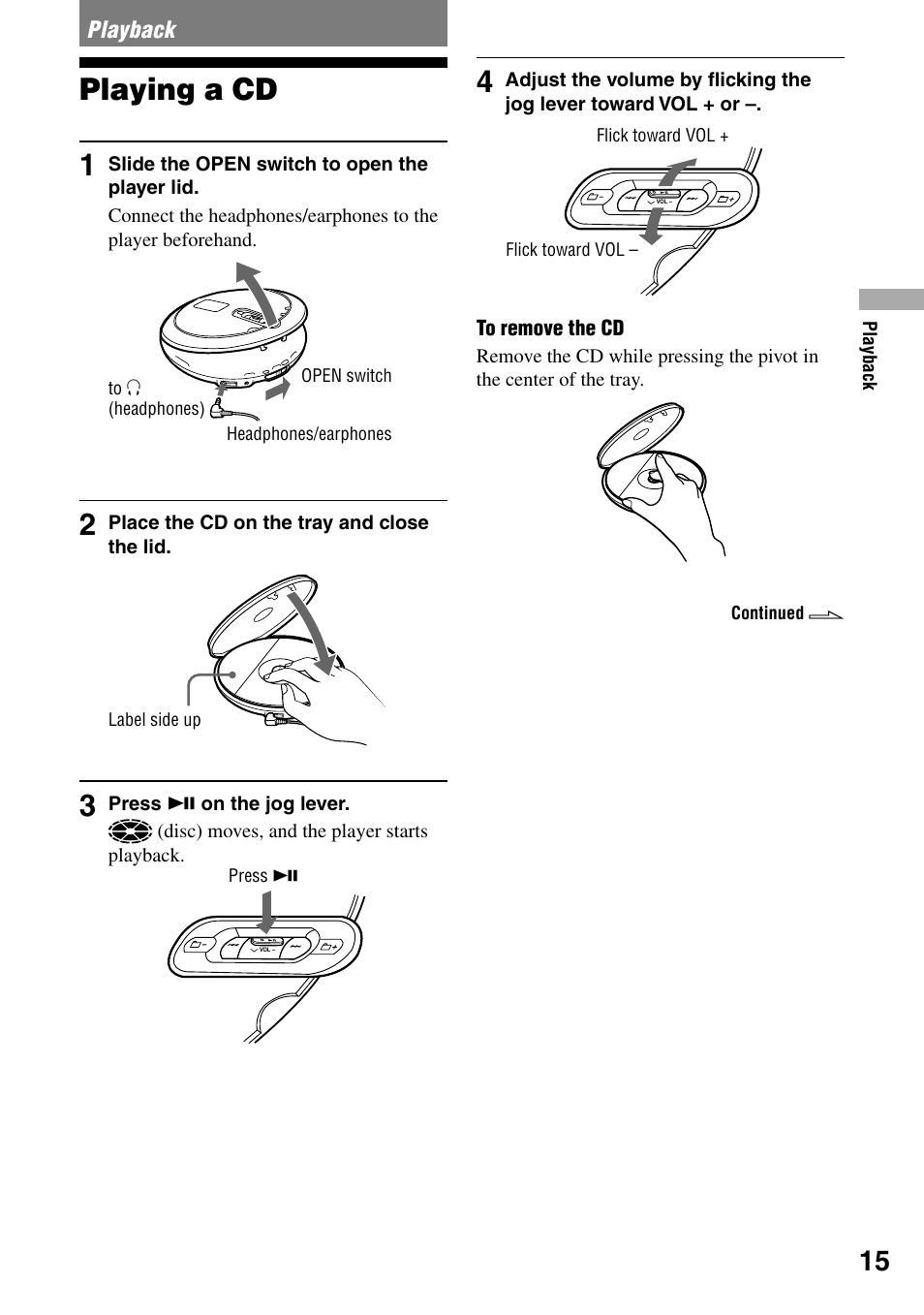 Playback, Playing a cd, Playing a cd 1 | Sony D-NE336CK User Manual | Page 15 / 36