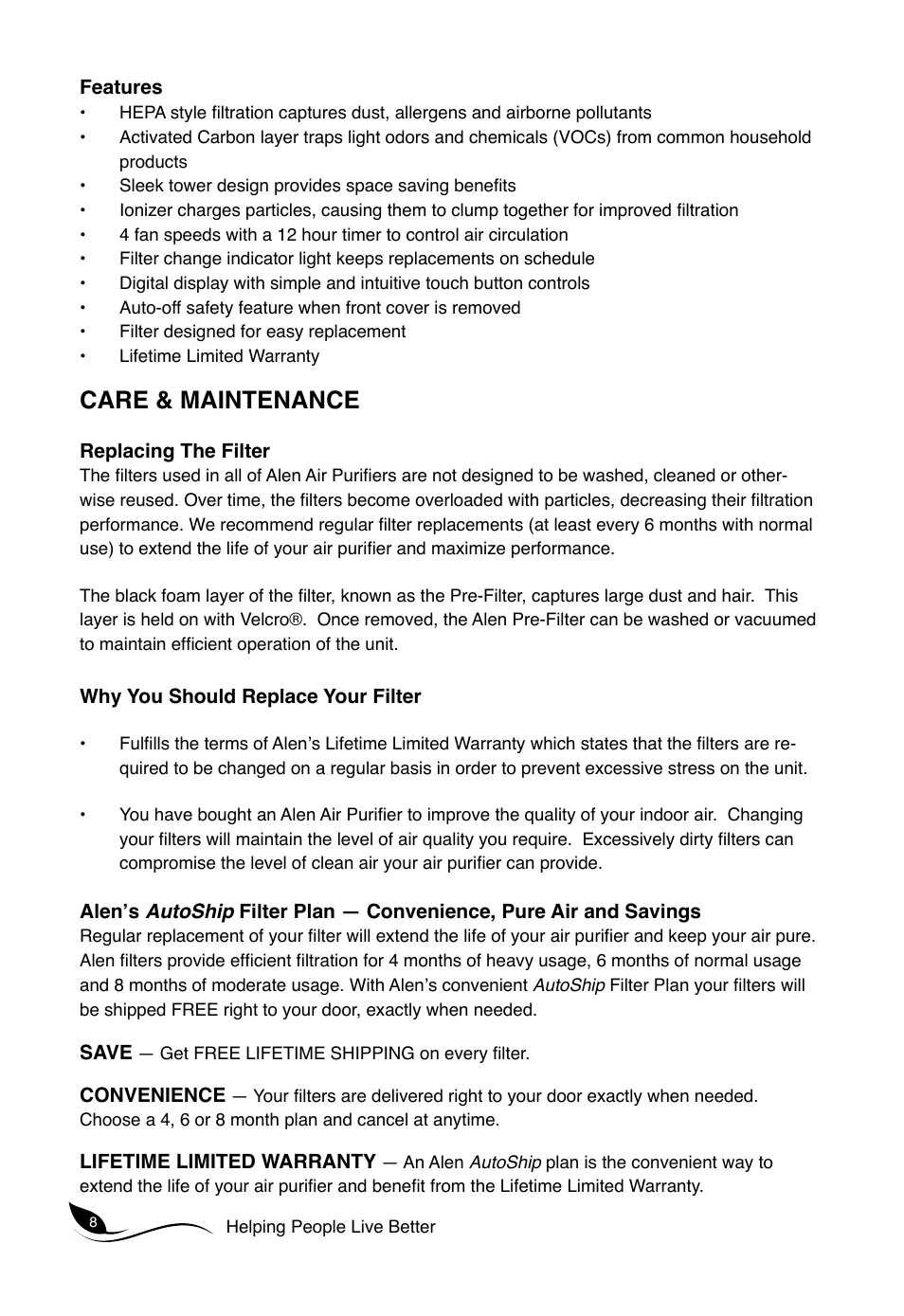 Care & maintenance | Alen T300 User Manual | Page 7 / 12