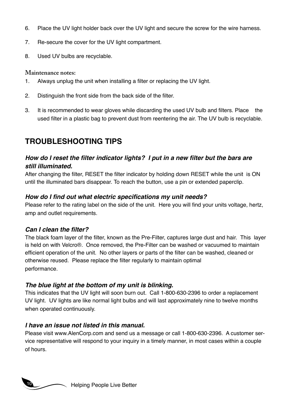 Troubleshooting tips | Alen T300 User Manual | Page 9 / 12