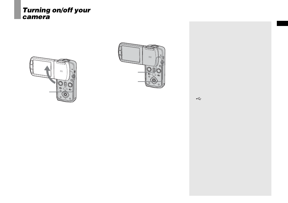 Turning on/off your camera | Sony DSC-M1 User Manual | Page 19 / 132
