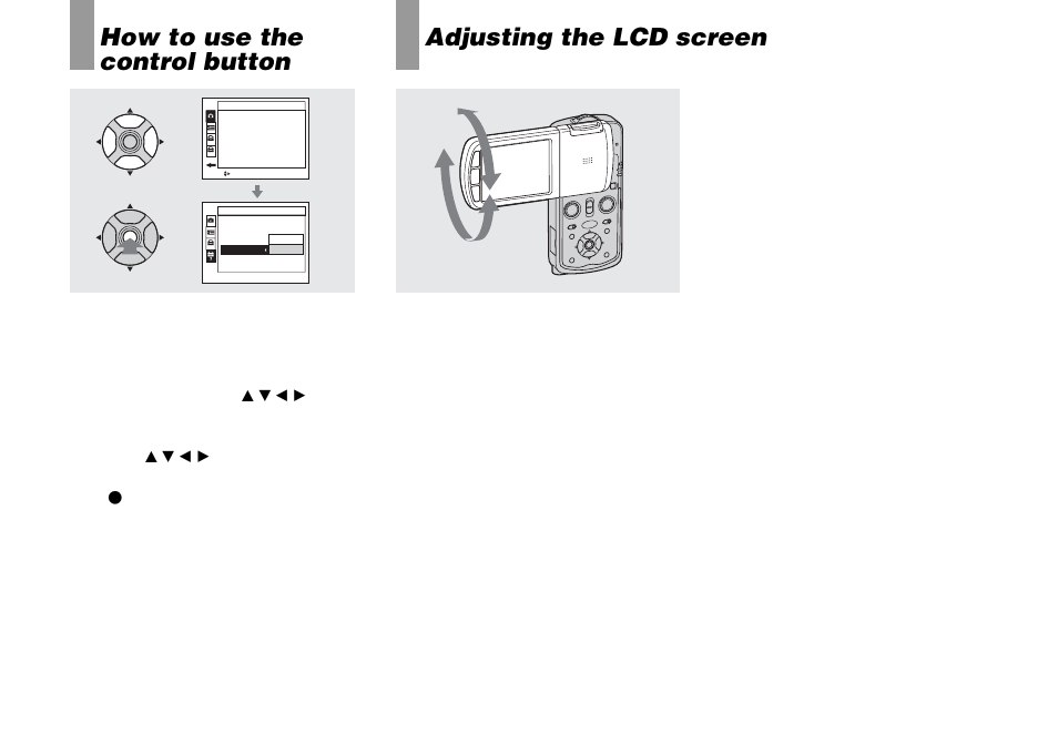 How to use the control button, Adjusting the lcd screen, Z (20) | Sony DSC-M1 User Manual | Page 20 / 132