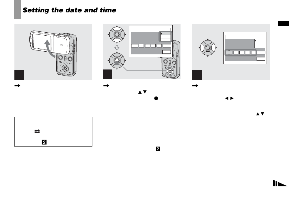 Setting the date and time | Sony DSC-M1 User Manual | Page 21 / 132