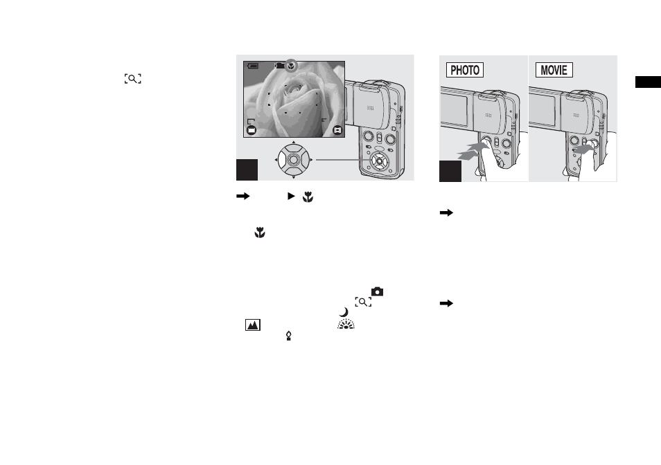 For shooting a photo, For shooting a movie | Sony DSC-M1 User Manual | Page 37 / 132