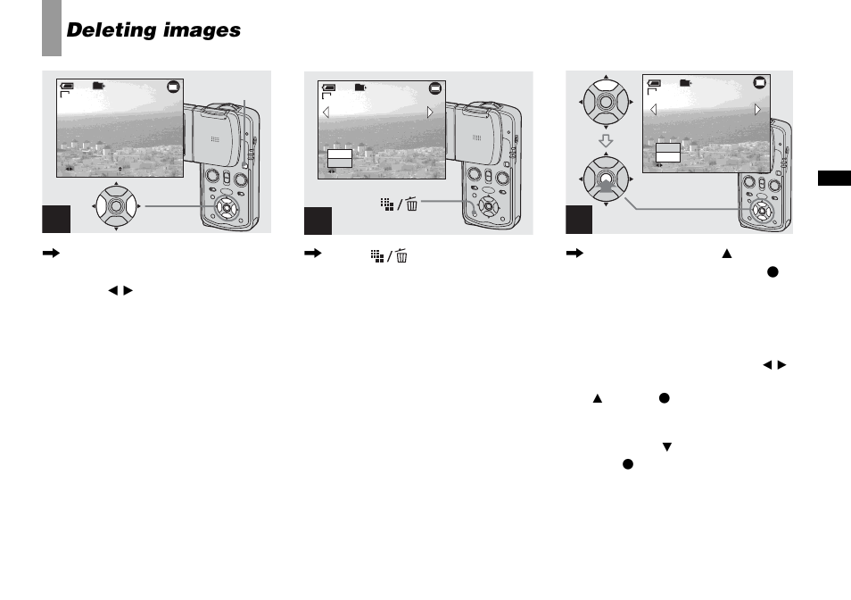 Deleting images, Press (delete) | Sony DSC-M1 User Manual | Page 49 / 132