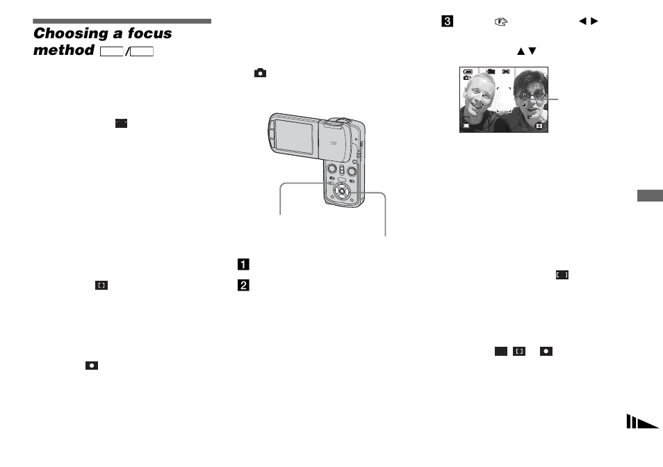 Advanced shooting, Choosing a focus method, 57 an | Sony DSC-M1 User Manual | Page 57 / 132