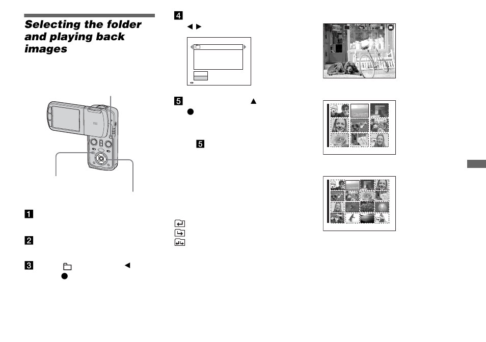 Advanced viewing, Selecting the folder and playing back images, Selecting the folder and playing back | Images | Sony DSC-M1 User Manual | Page 71 / 132