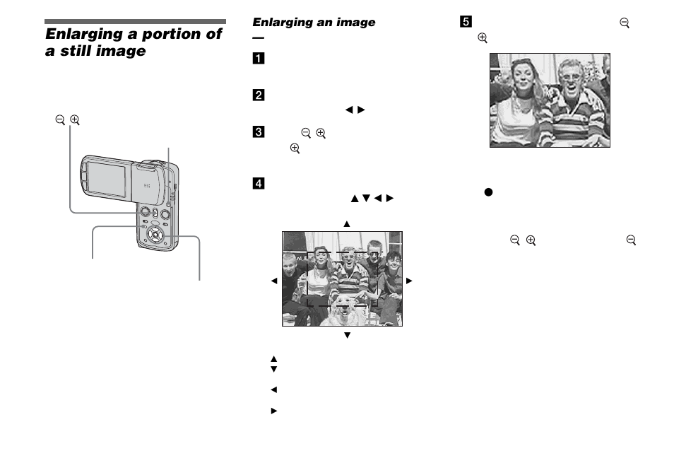 Enlarging a portion of a still image, Enlarging an image — playback zoom, Enlarging an image | Playback zoom | Sony DSC-M1 User Manual | Page 72 / 132