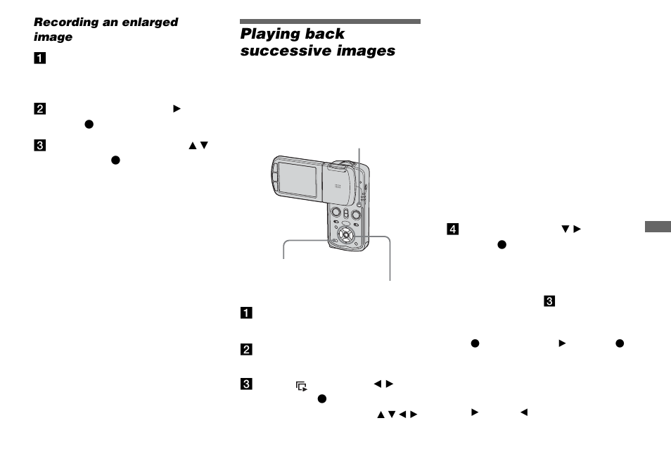 Recording an enlarged image — trimming, Playing back successive images, Recording an enlarged image | Trimming, Slide show | Sony DSC-M1 User Manual | Page 73 / 132