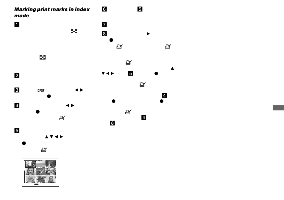 Marking print marks in index mode | Sony DSC-M1 User Manual | Page 85 / 132