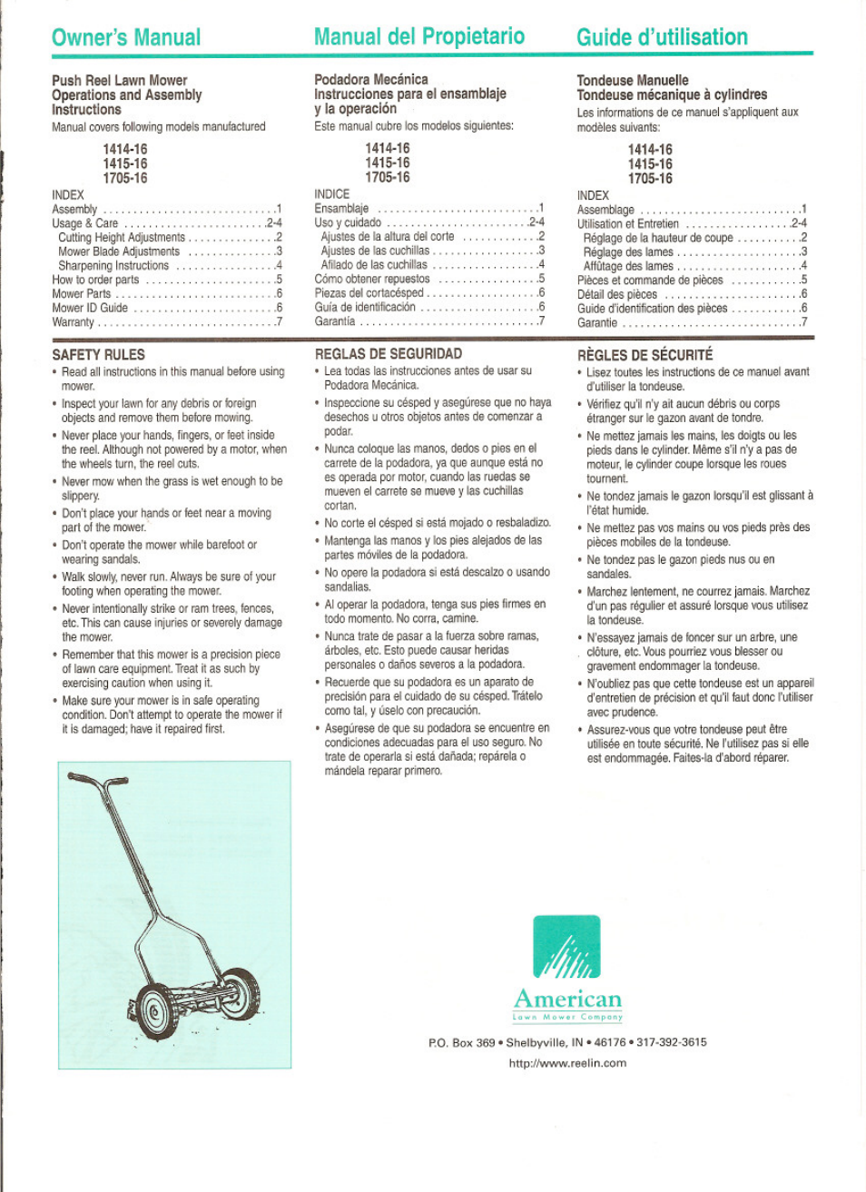 American Lawn Mower Co. 1705-16 User Manual | 8 pages
