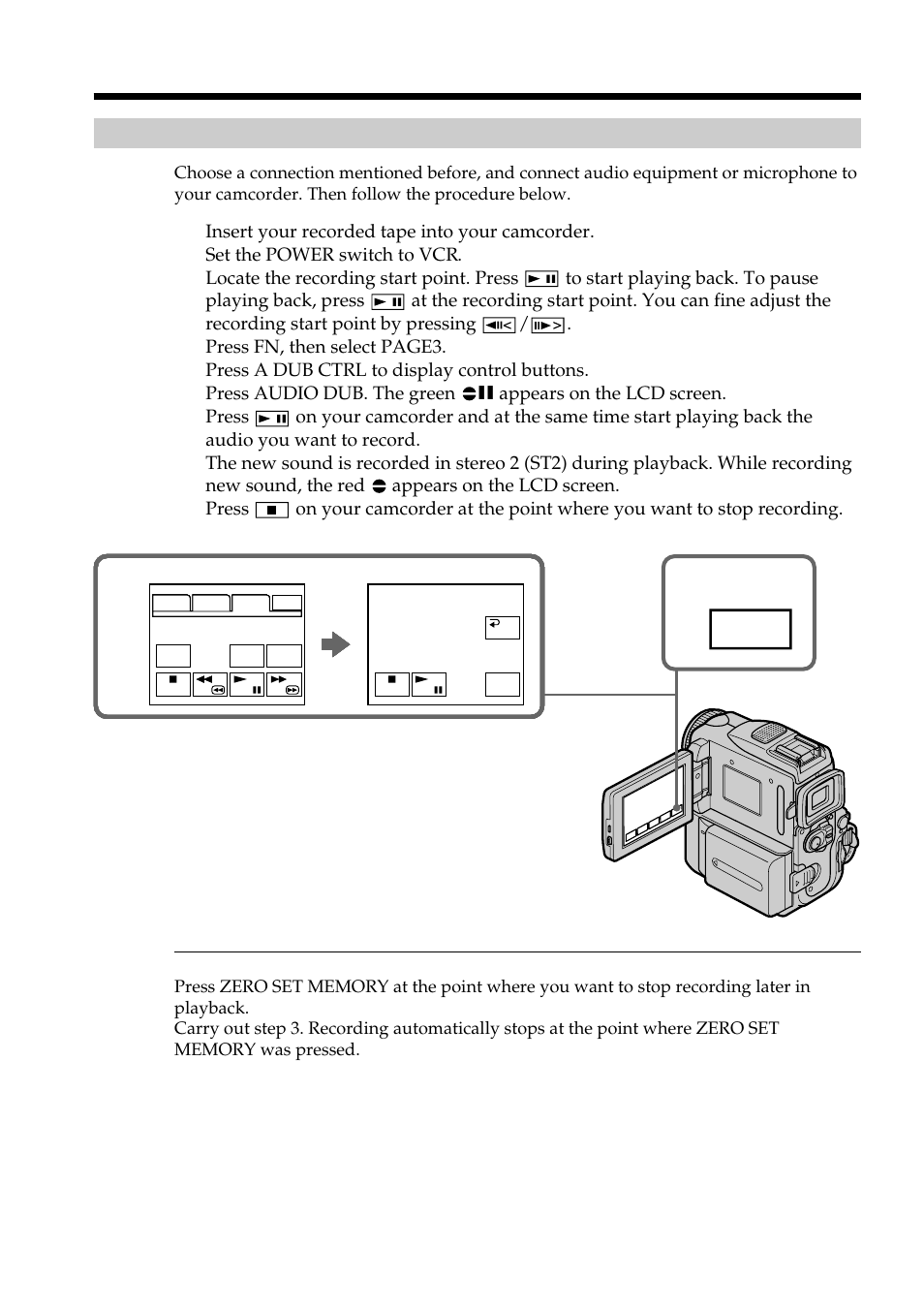Audio dubbing, Adding an audio sound on a recorded tape | Sony DCR-PC101 User Manual | Page 104 / 224
