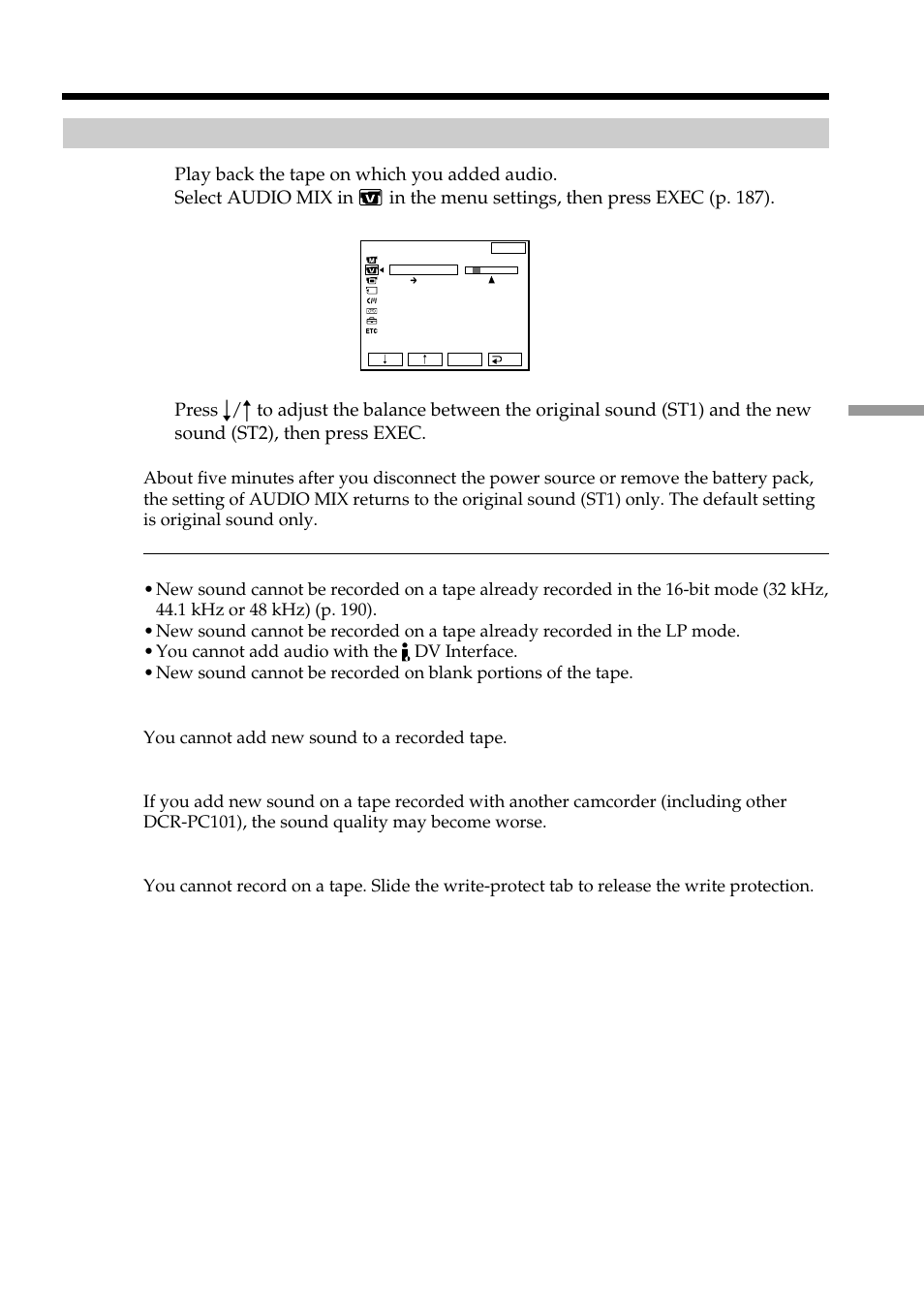 Audio dubbing monitoring the new recorded sound | Sony DCR-PC101 User Manual | Page 105 / 224