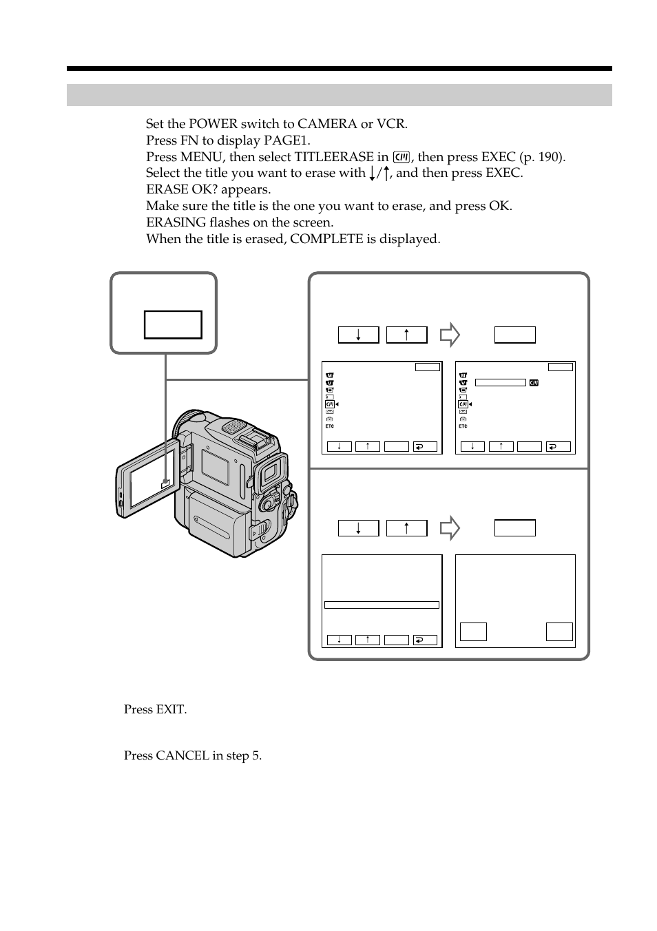 Erasing a title, Superimposing a title | Sony DCR-PC101 User Manual | Page 108 / 224