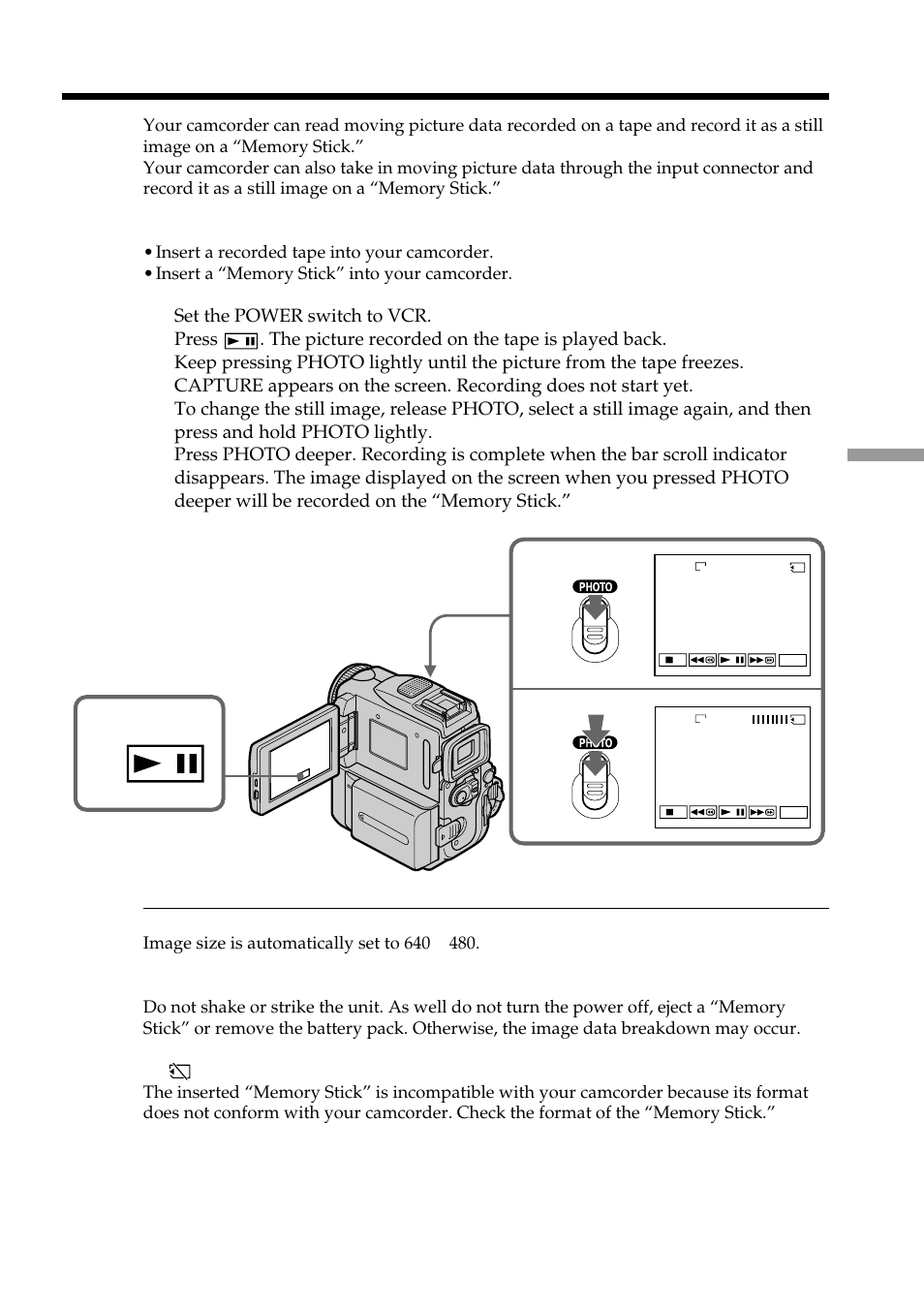 Recording an image from a tape as a still image | Sony DCR-PC101 User Manual | Page 127 / 224