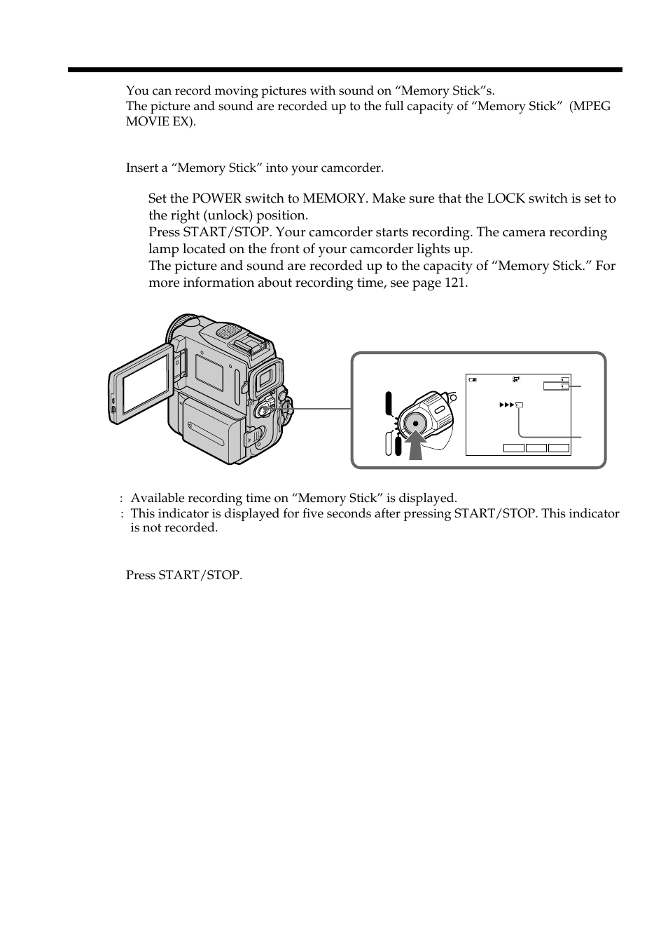 Press start/stop | Sony DCR-PC101 User Manual | Page 136 / 224