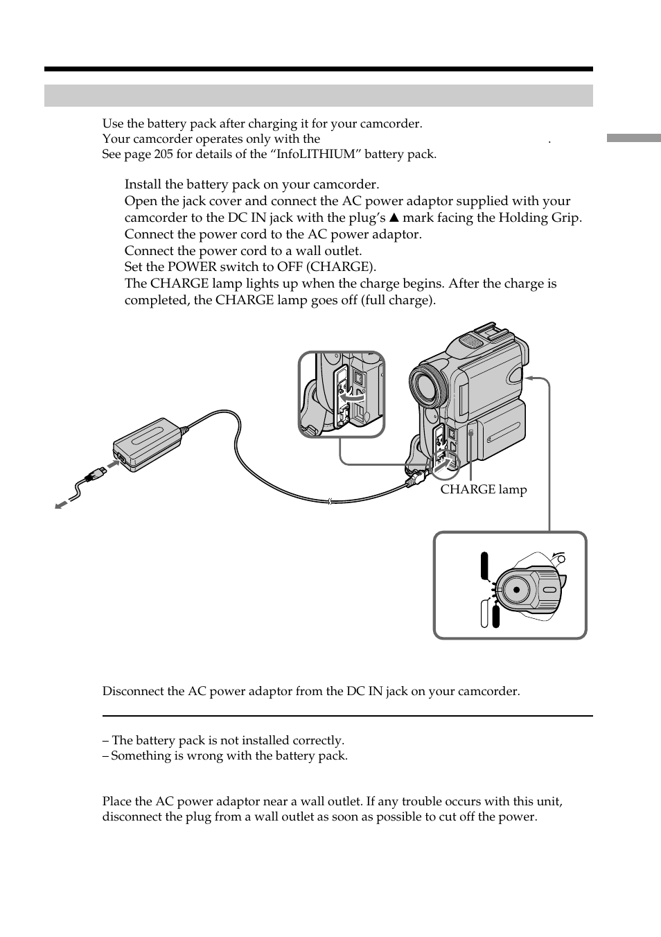 Charging the battery pack | Sony DCR-PC101 User Manual | Page 15 / 224