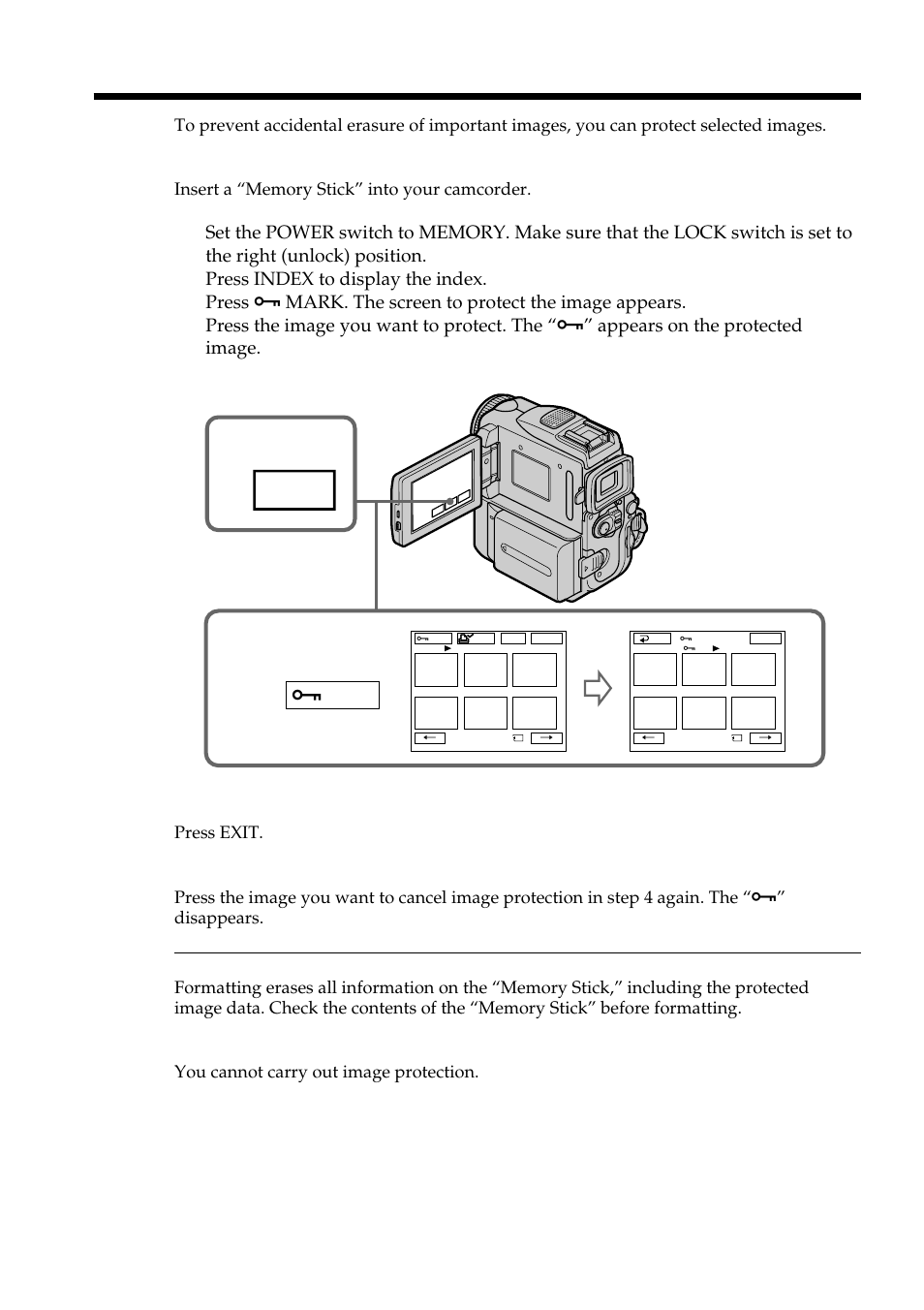 Preventing accidental erasure – image protection, Index, Mark | Sony DCR-PC101 User Manual | Page 156 / 224