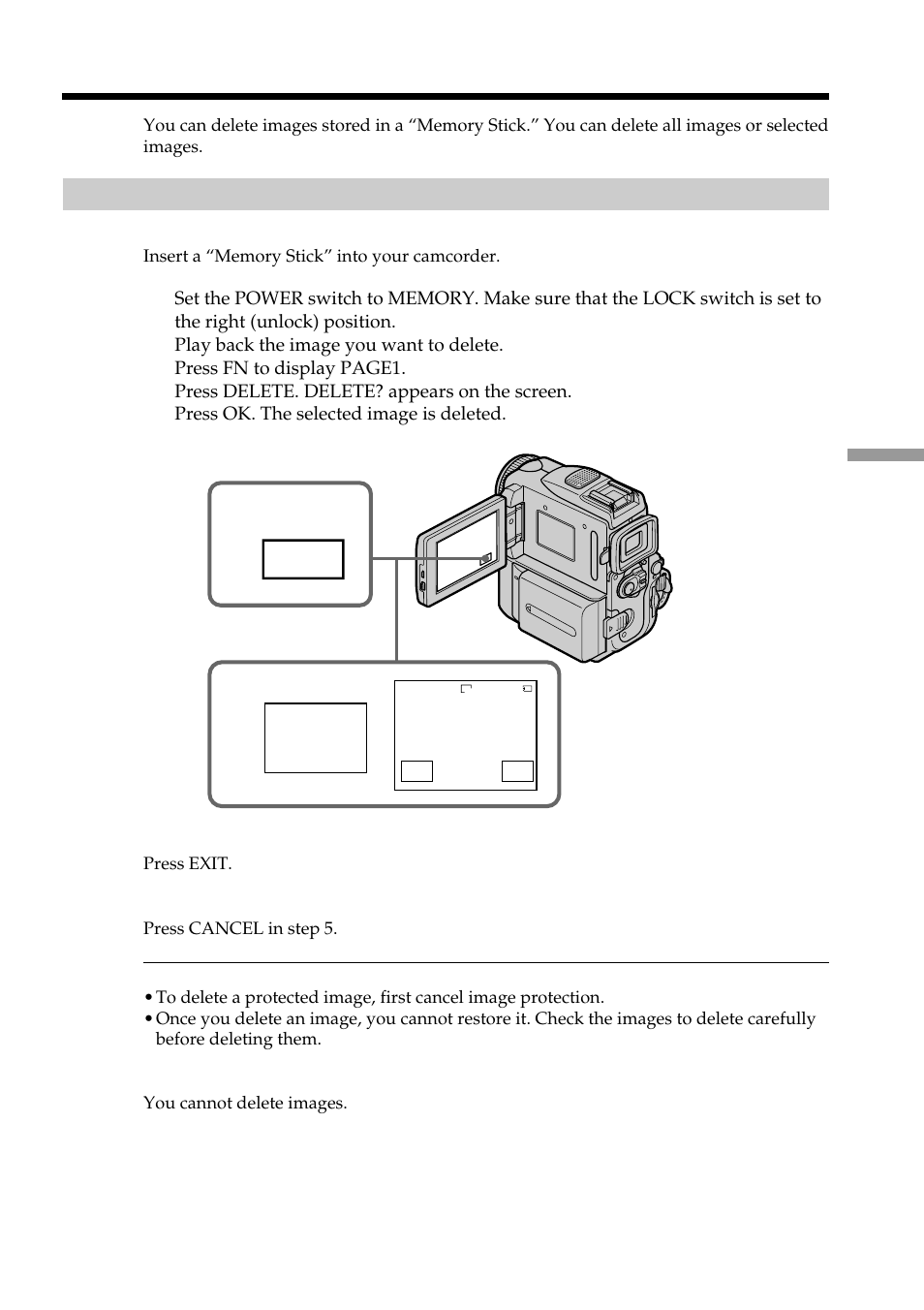 Deleting images – delete, Dele– te | Sony DCR-PC101 User Manual | Page 157 / 224