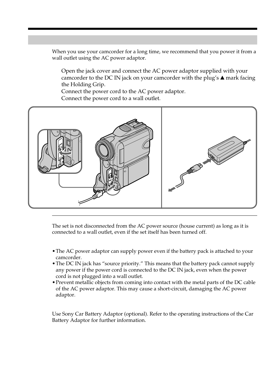 Connecting to a wall outlet | Sony DCR-PC101 User Manual | Page 18 / 224