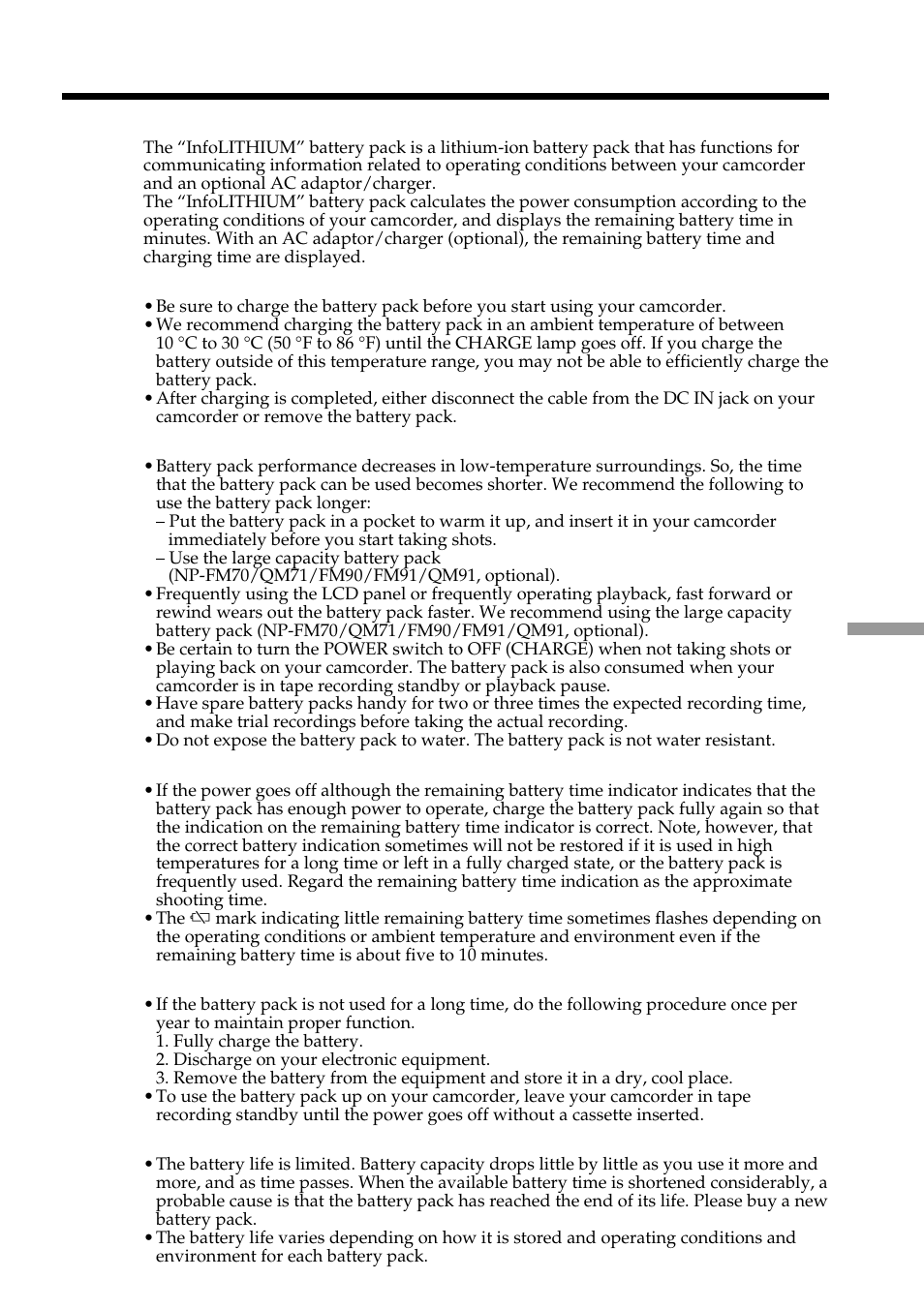 About the “infolithium” battery pack | Sony DCR-PC101 User Manual | Page 205 / 224