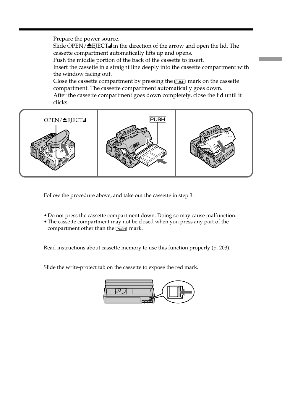 Step 3 inserting a cassette | Sony DCR-PC101 User Manual | Page 21 / 224