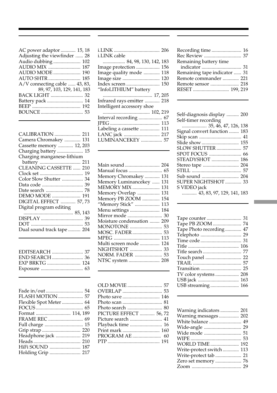 Index | Sony DCR-PC101 User Manual | Page 223 / 224