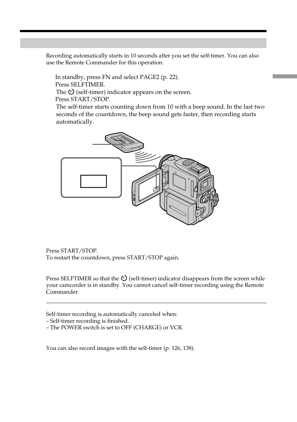 Self-timer recording | Sony DCR-PC101 User Manual | Page 35 / 224