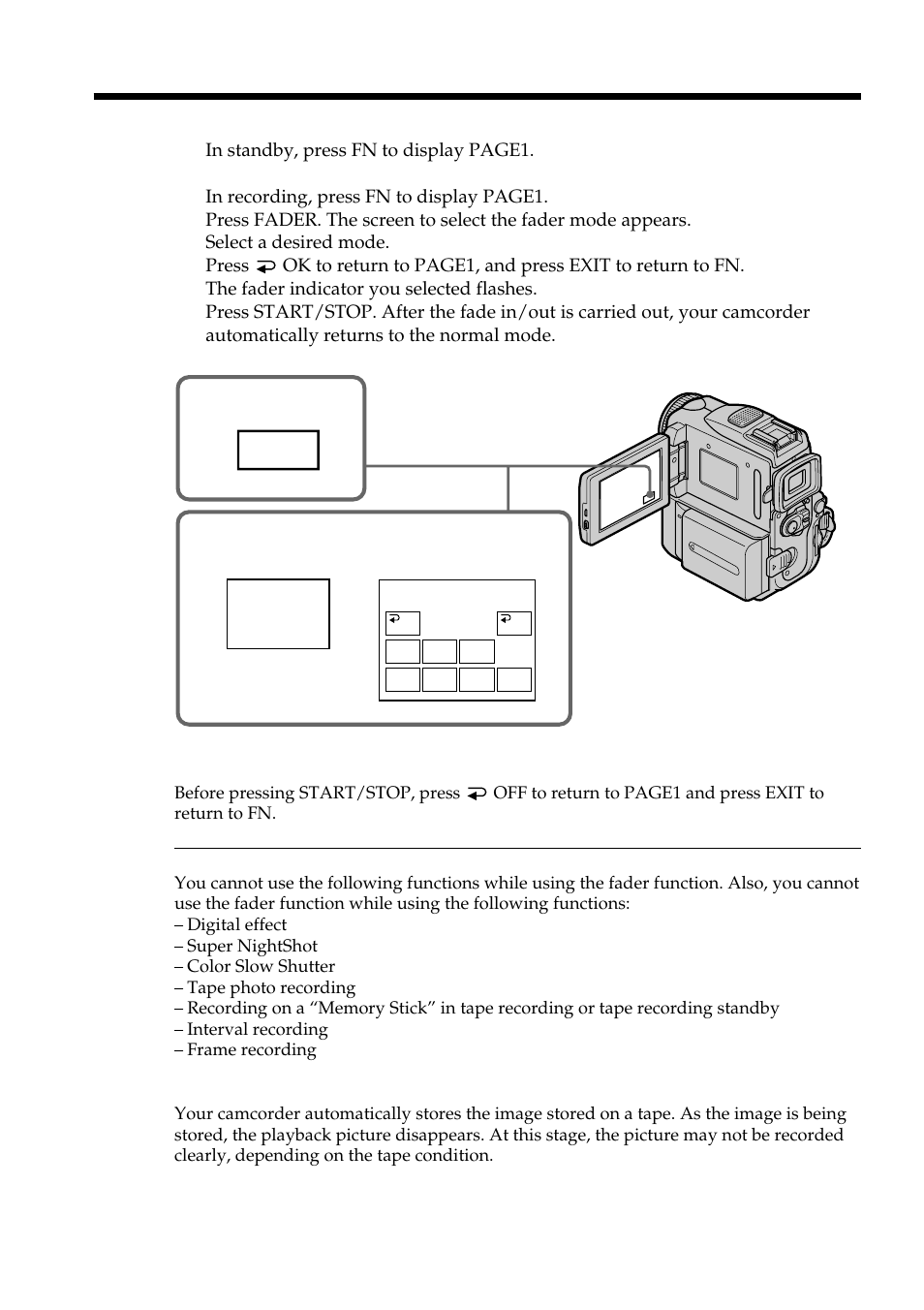 Fader, Using the fader function | Sony DCR-PC101 User Manual | Page 54 / 224