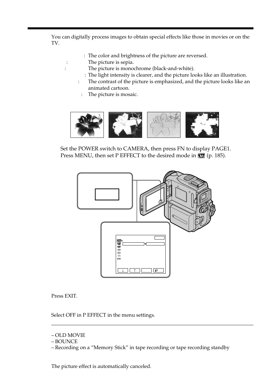 Using special effects – picture effect | Sony DCR-PC101 User Manual | Page 56 / 224