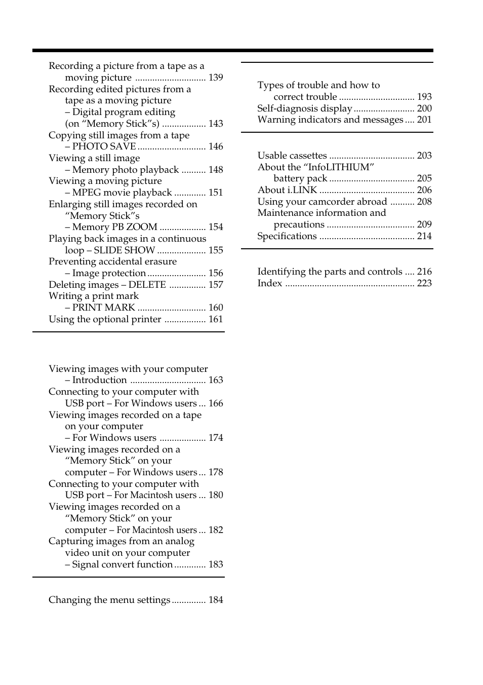 Viewing images with your computer, Customizing your camcorder, Troubleshooting | Additional information, Quick reference | Sony DCR-PC101 User Manual | Page 7 / 224