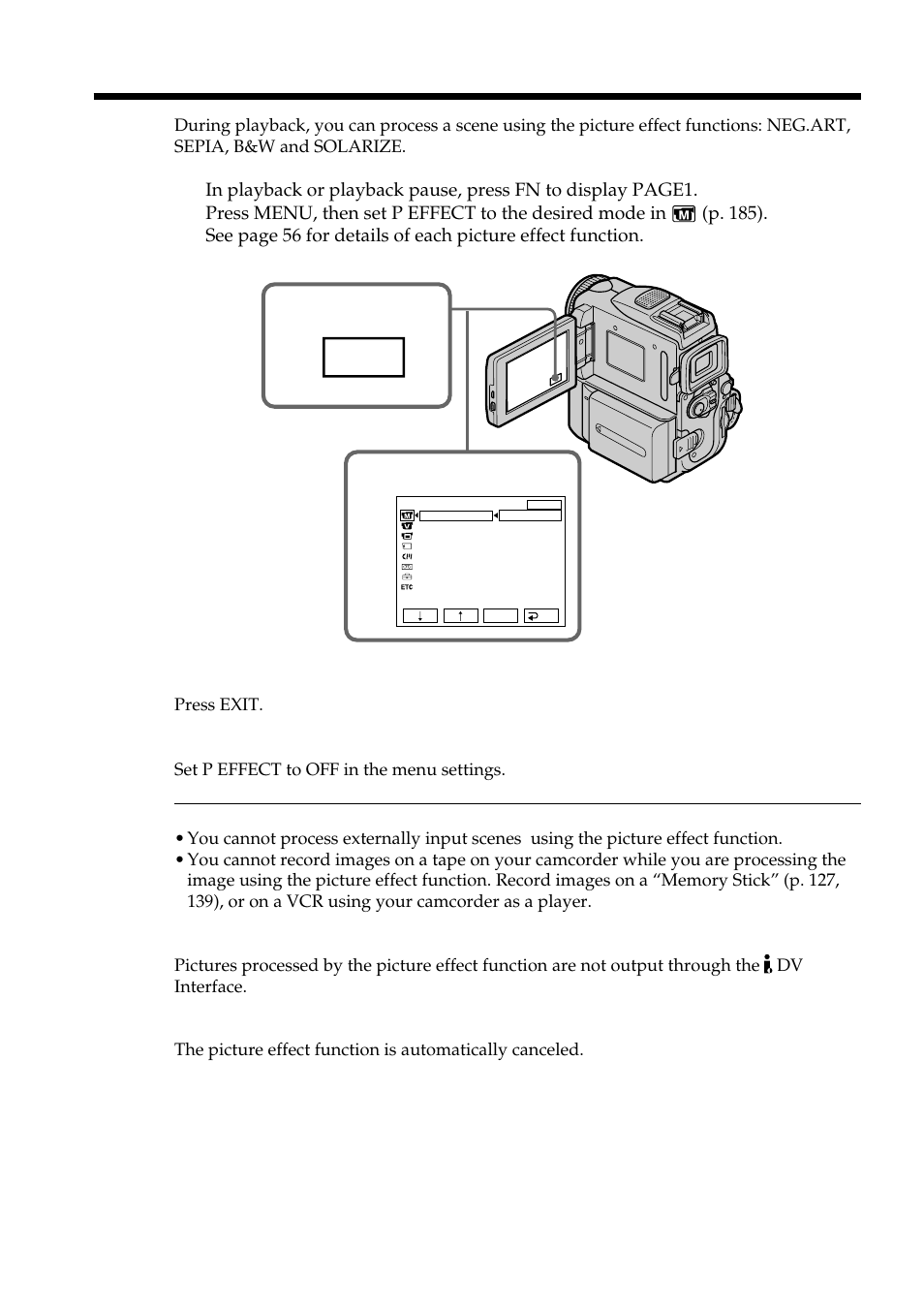 Advanced playback operations, Playing back a tape with picture effect | Sony DCR-PC101 User Manual | Page 72 / 224