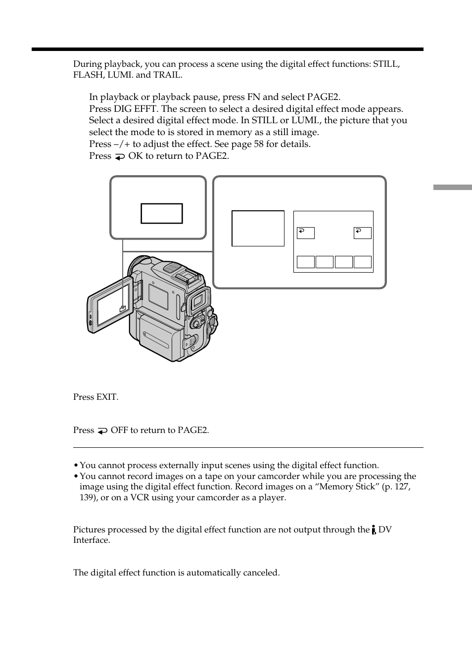 Playing back a tape with digital effect, Dig efft | Sony DCR-PC101 User Manual | Page 73 / 224