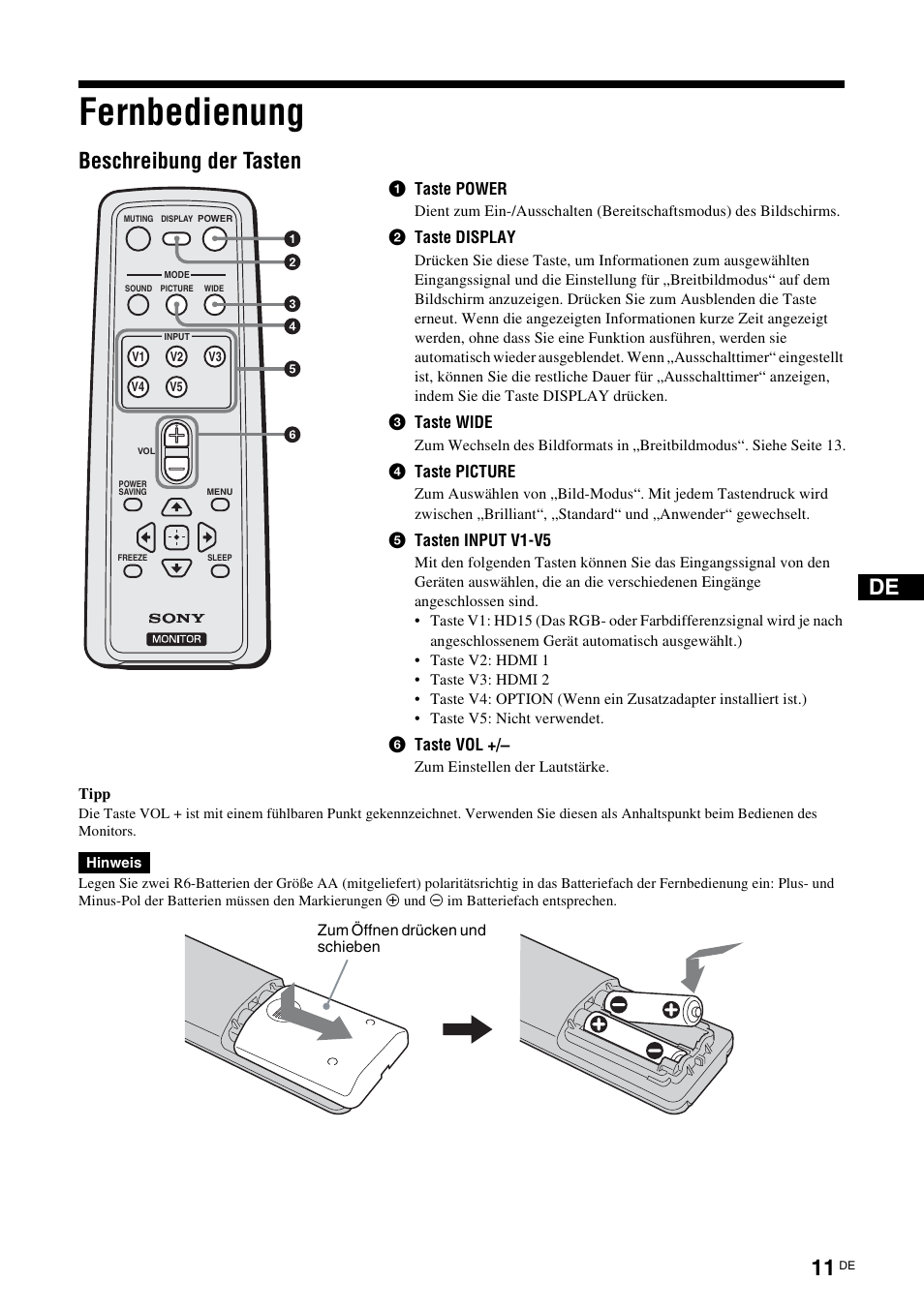 Fernbedienung, Beschreibung der tasten | Sony KLH-W26 User Manual | Page 103 / 215