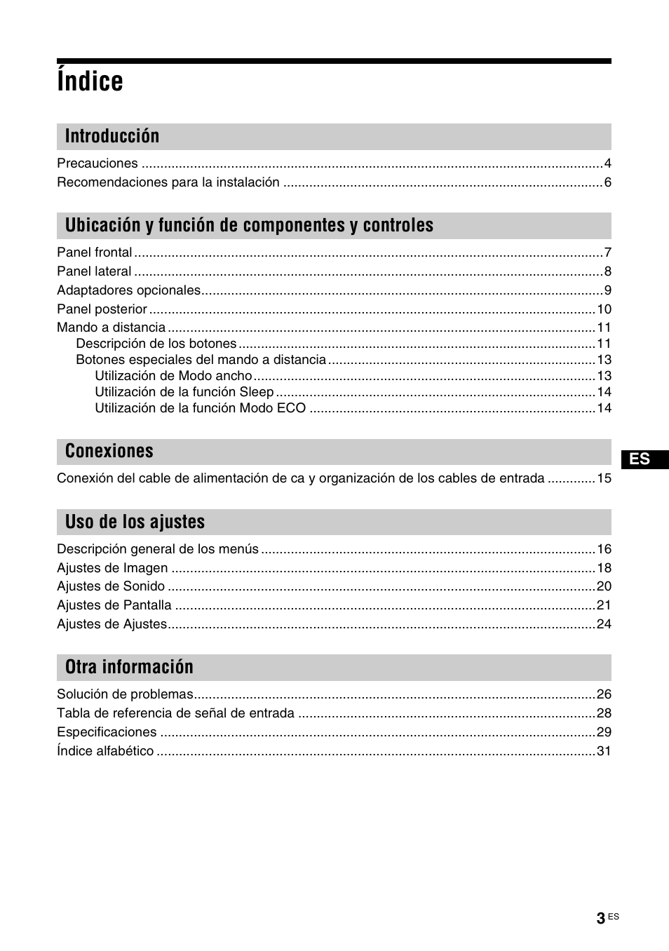 Índice | Sony KLH-W26 User Manual | Page 125 / 215