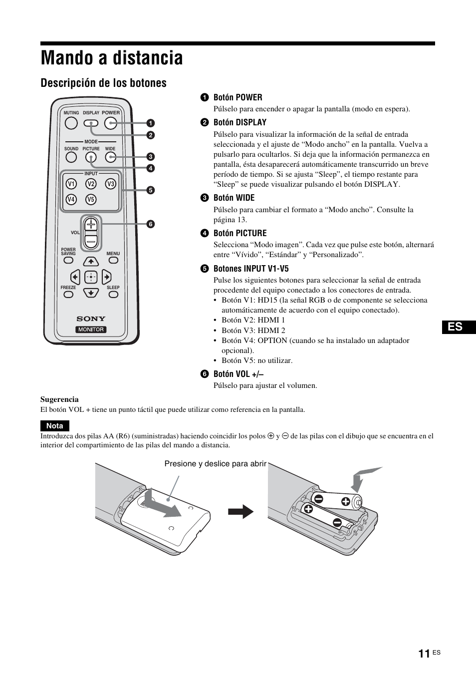 Mando a distancia, Descripción de los botones | Sony KLH-W26 User Manual | Page 133 / 215