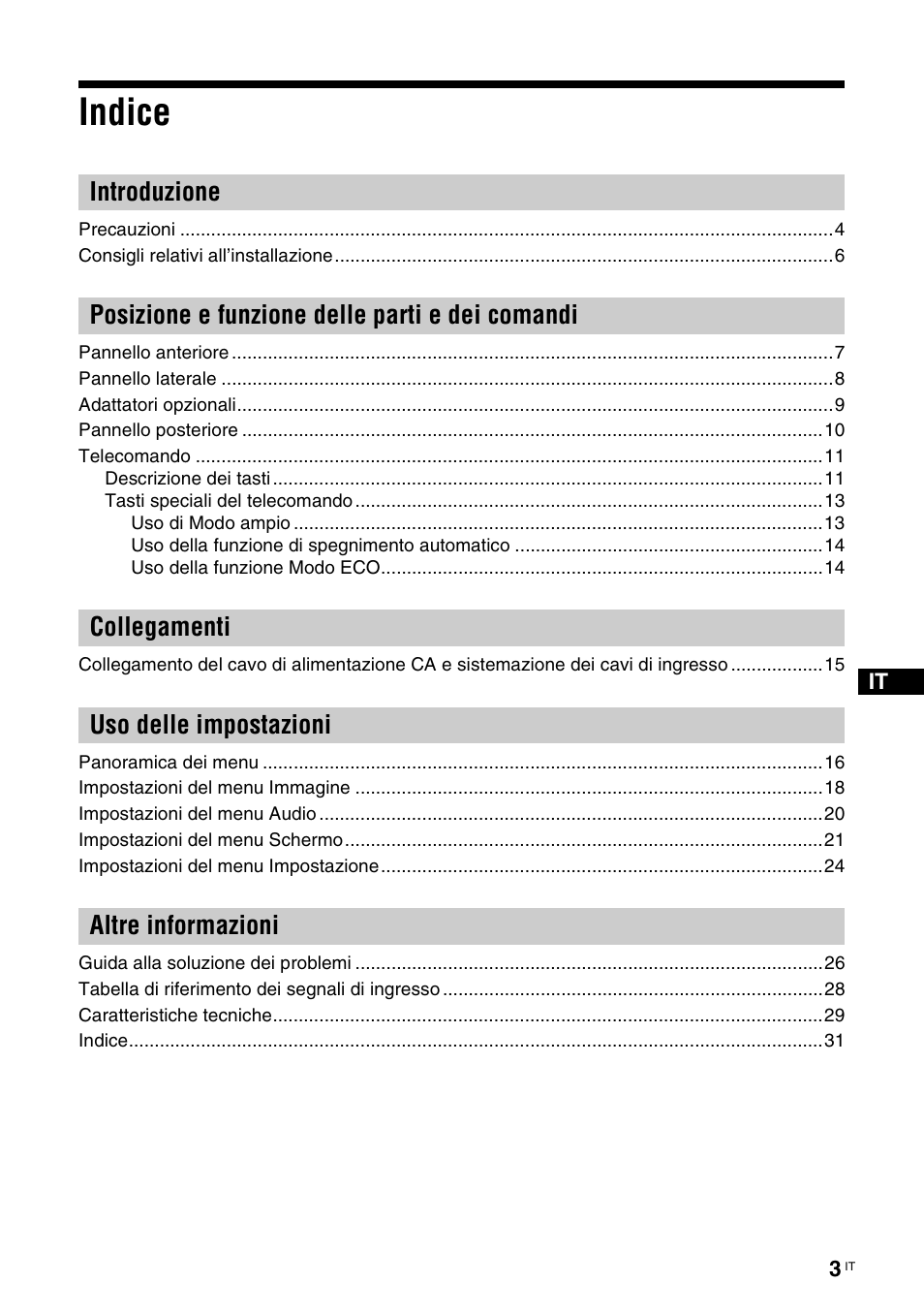 Indice | Sony KLH-W26 User Manual | Page 155 / 215