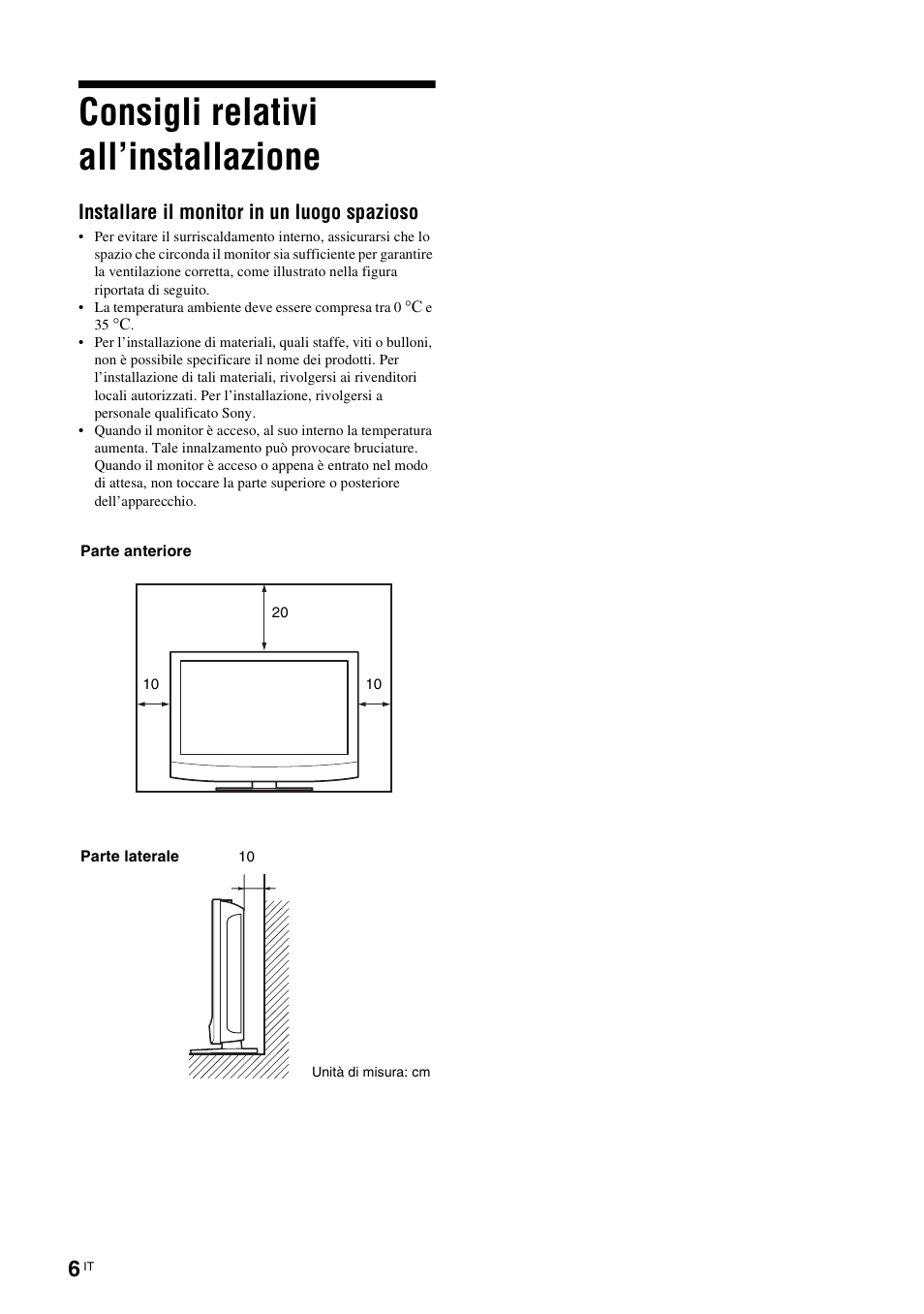 Consigli relativi all’installazione | Sony KLH-W26 User Manual | Page 158 / 215