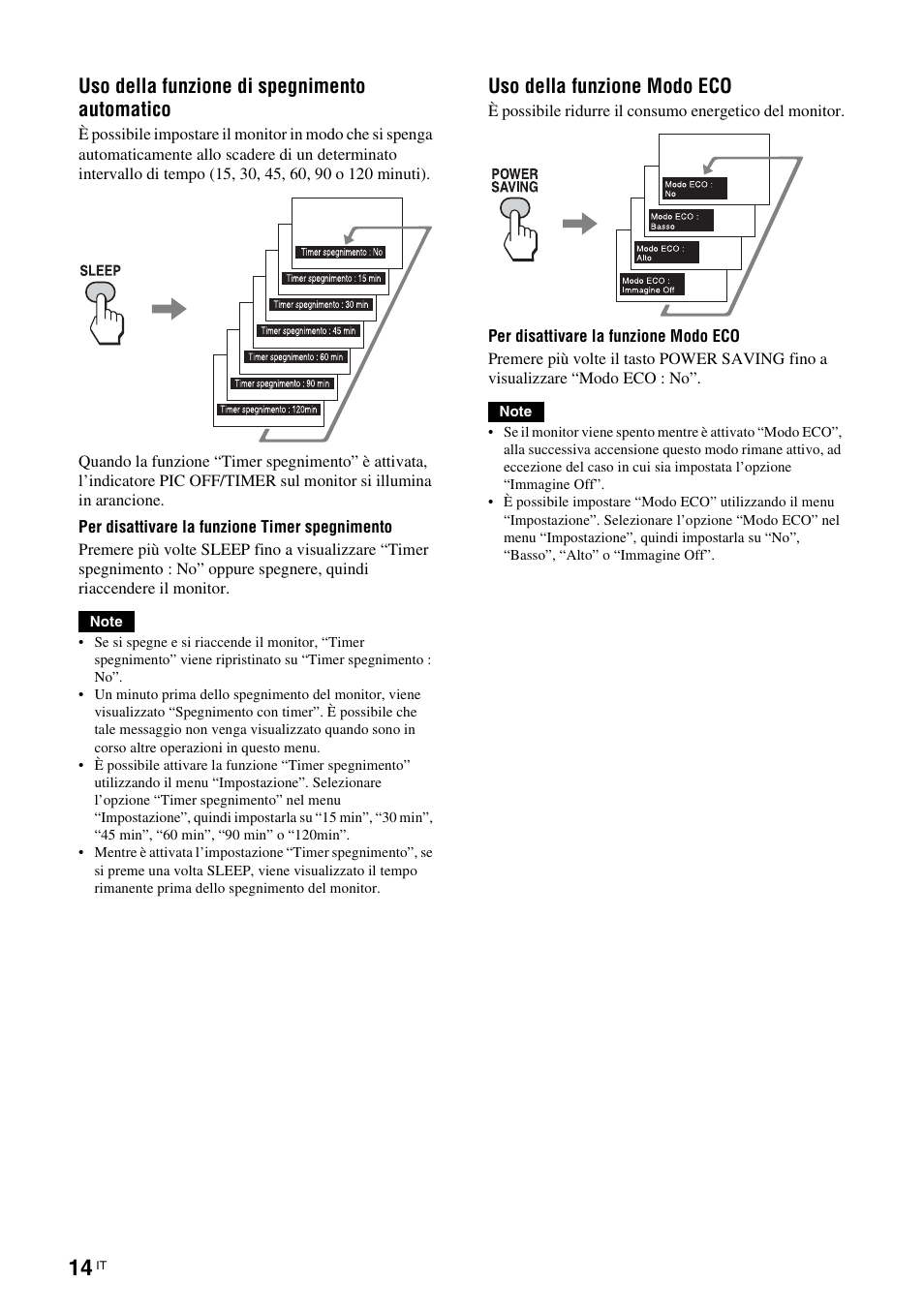 Uso della funzione di spegnimento automatico, Uso della funzione modo eco | Sony KLH-W26 User Manual | Page 166 / 215