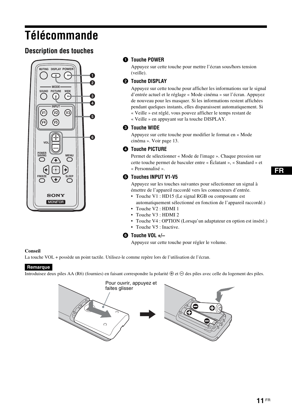 Télécommande, Description des touches | Sony KLH-W26 User Manual | Page 73 / 215