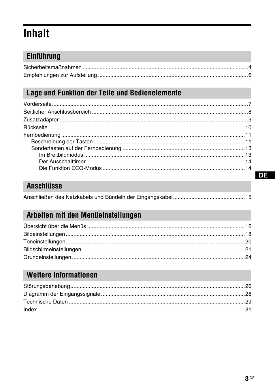 Inhalt | Sony KLH-W26 User Manual | Page 95 / 215