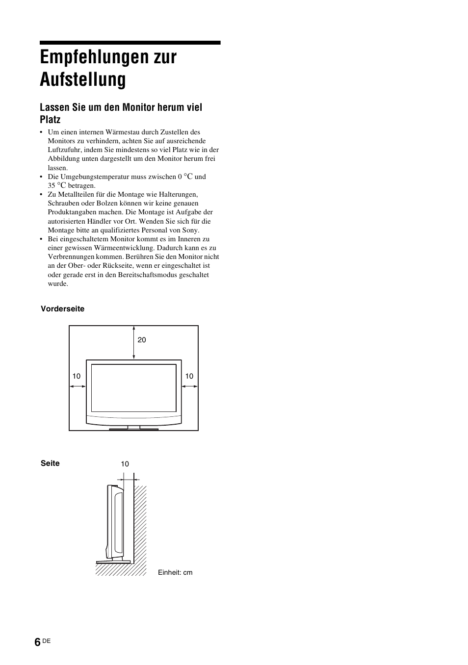 Empfehlungen zur aufstellung | Sony KLH-W26 User Manual | Page 98 / 215