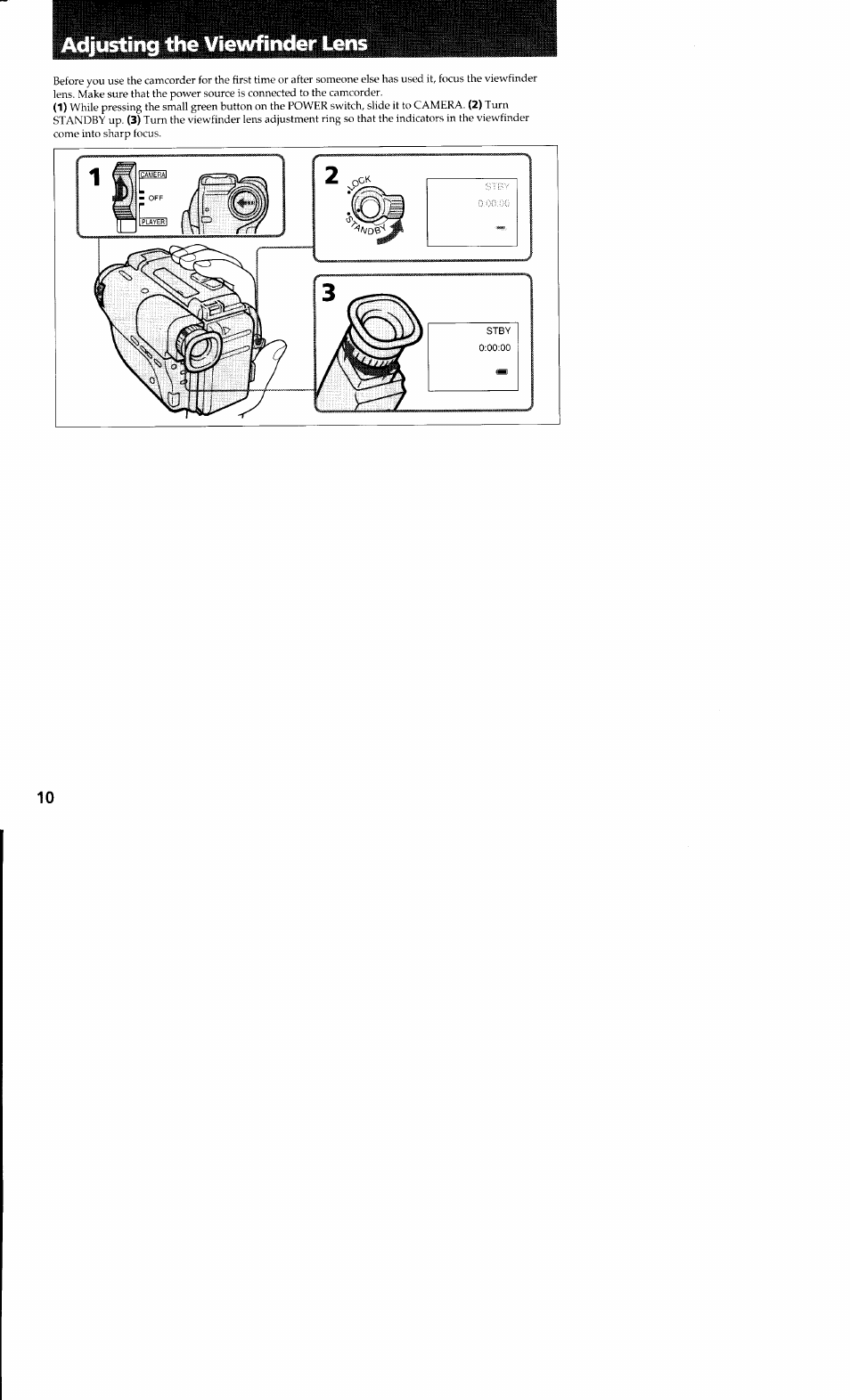 Adjusting the viewfinder lens | Sony CCD-TR23 User Manual | Page 10 / 48