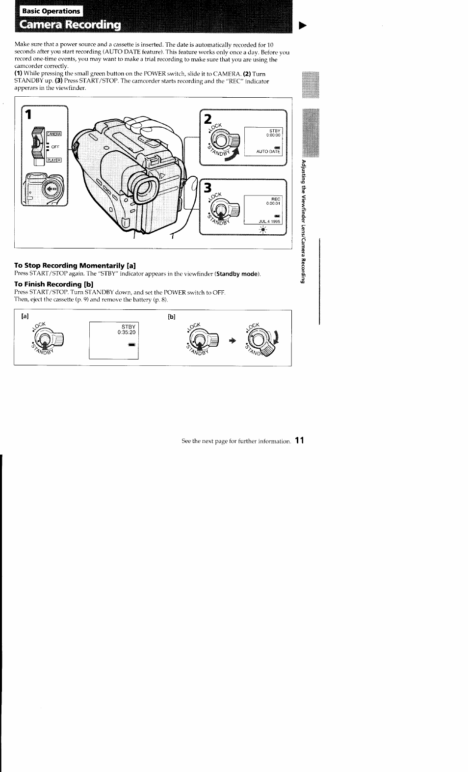 To stop recording momentarily [a, To finish recording [b | Sony CCD-TR23 User Manual | Page 11 / 48