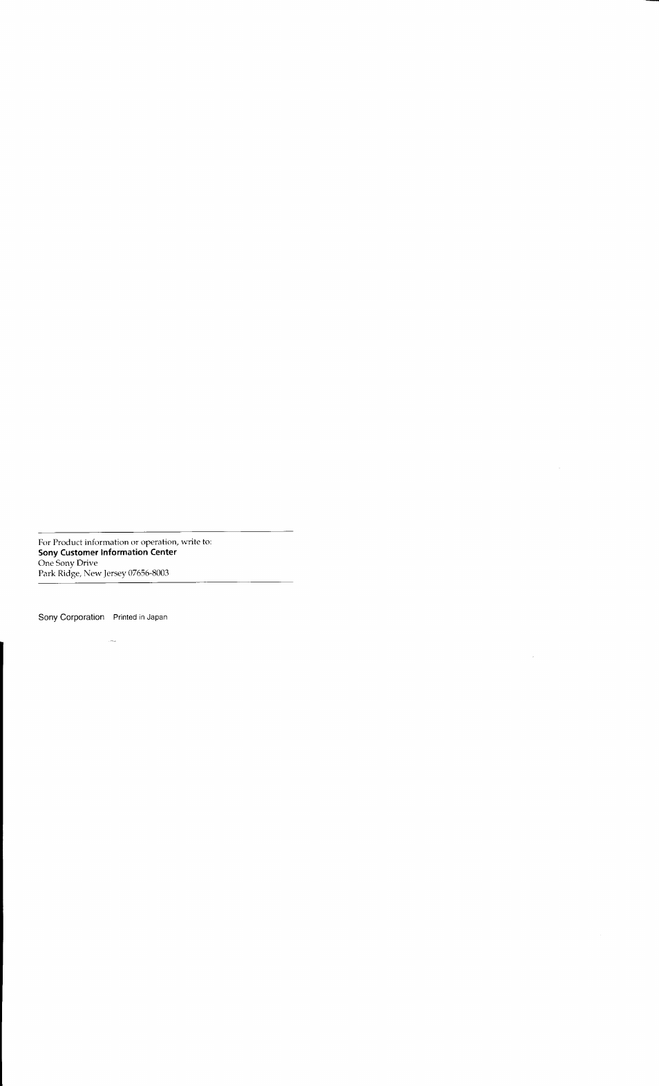 Sony customer information center | Sony CCD-TR23 User Manual | Page 48 / 48
