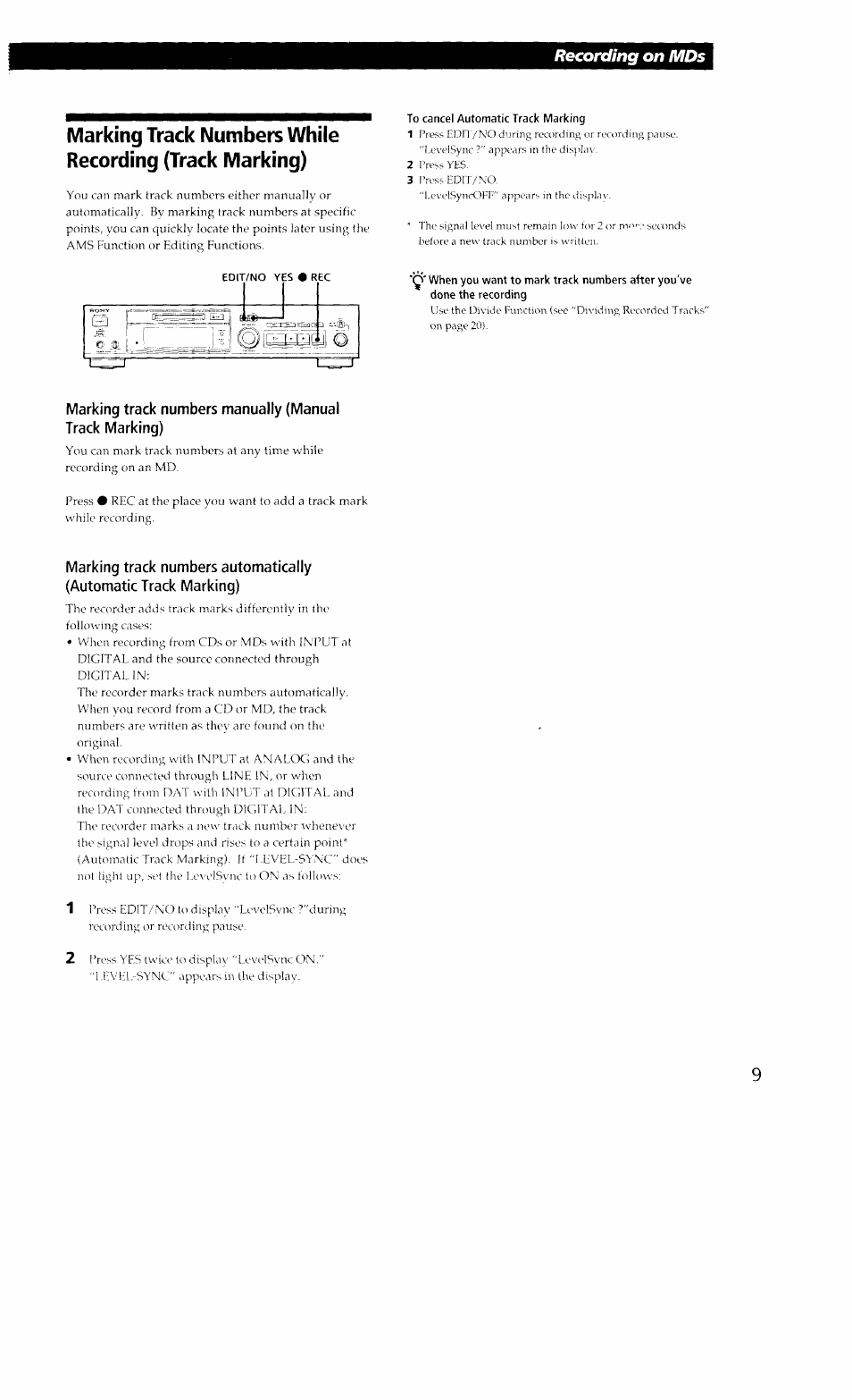 Recording on mds | Sony MDS-302 User Manual | Page 9 / 30