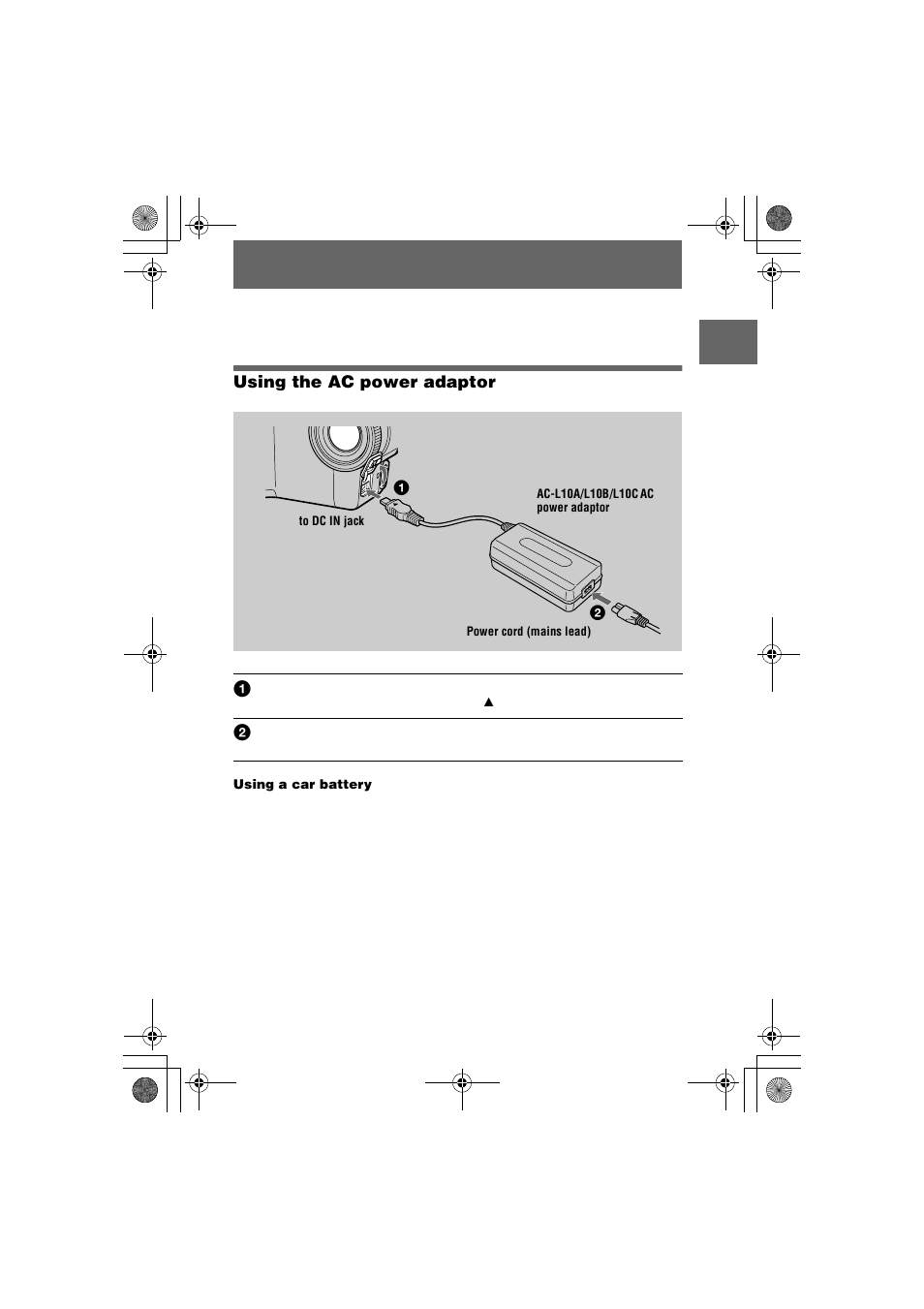 Using the ac power adaptor | Sony MVC-FD85 User Manual | Page 11 / 68